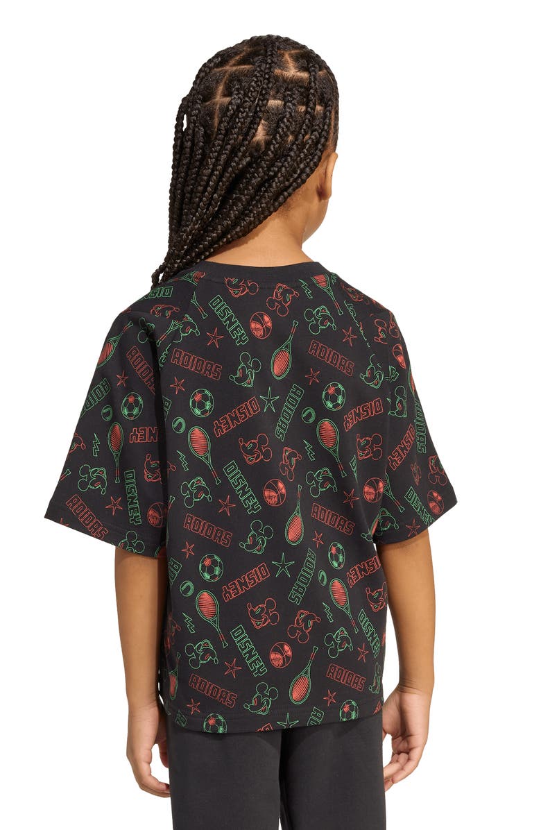 adidas Originals x Disney Oversize Allover Print T-Shirt, Alternate, color, Black/Impact Orange/Lime Burst