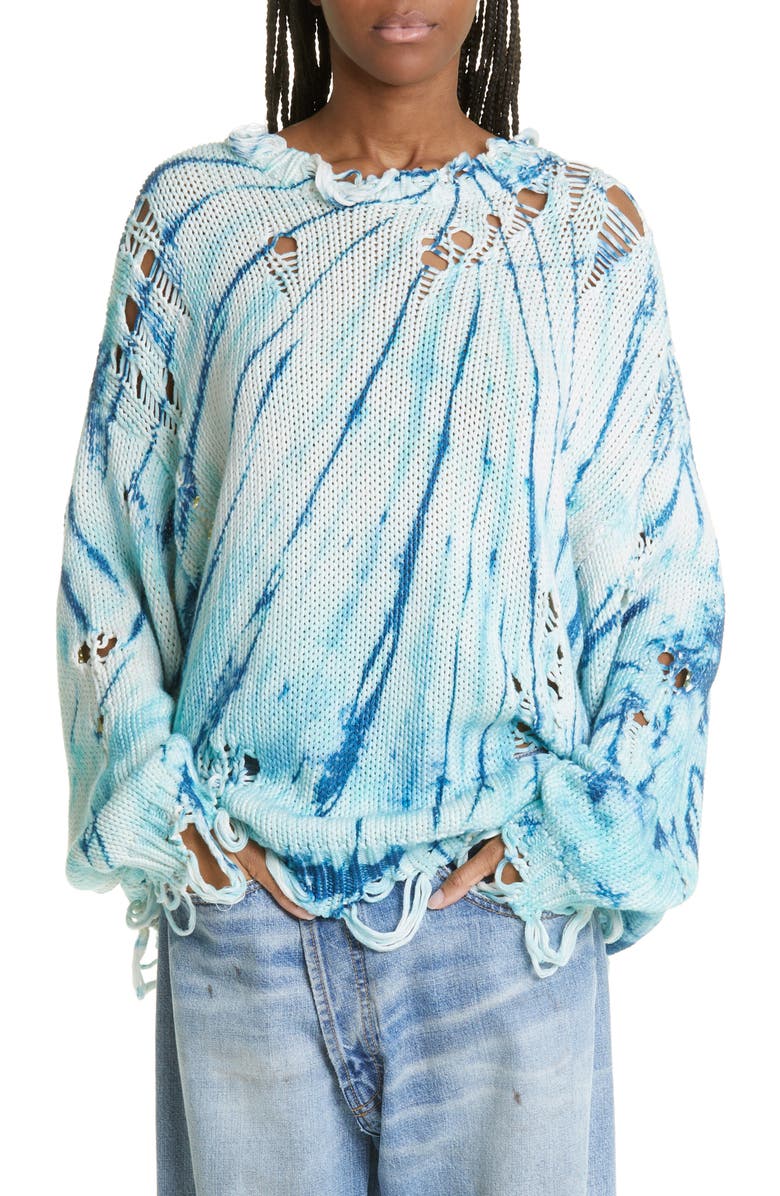 R13 Distressed Tie Dye Oversize Cotton Sweater, Main, color,