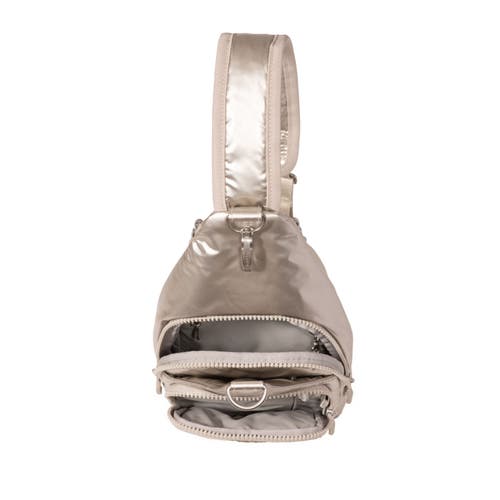 Baggallini Central Park Sling Bag In Platinum Ecopuff