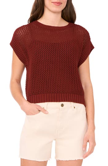 Halogen ® Open Stitch Cotton Crop Sweater Vest In Red