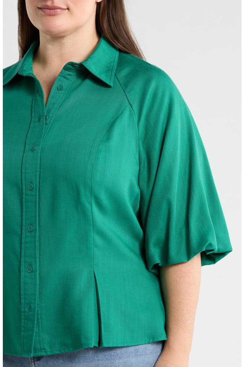 Bubble Sleeve Flare Button-Up Chambray Top, Alternate, color, LAKE GREEN