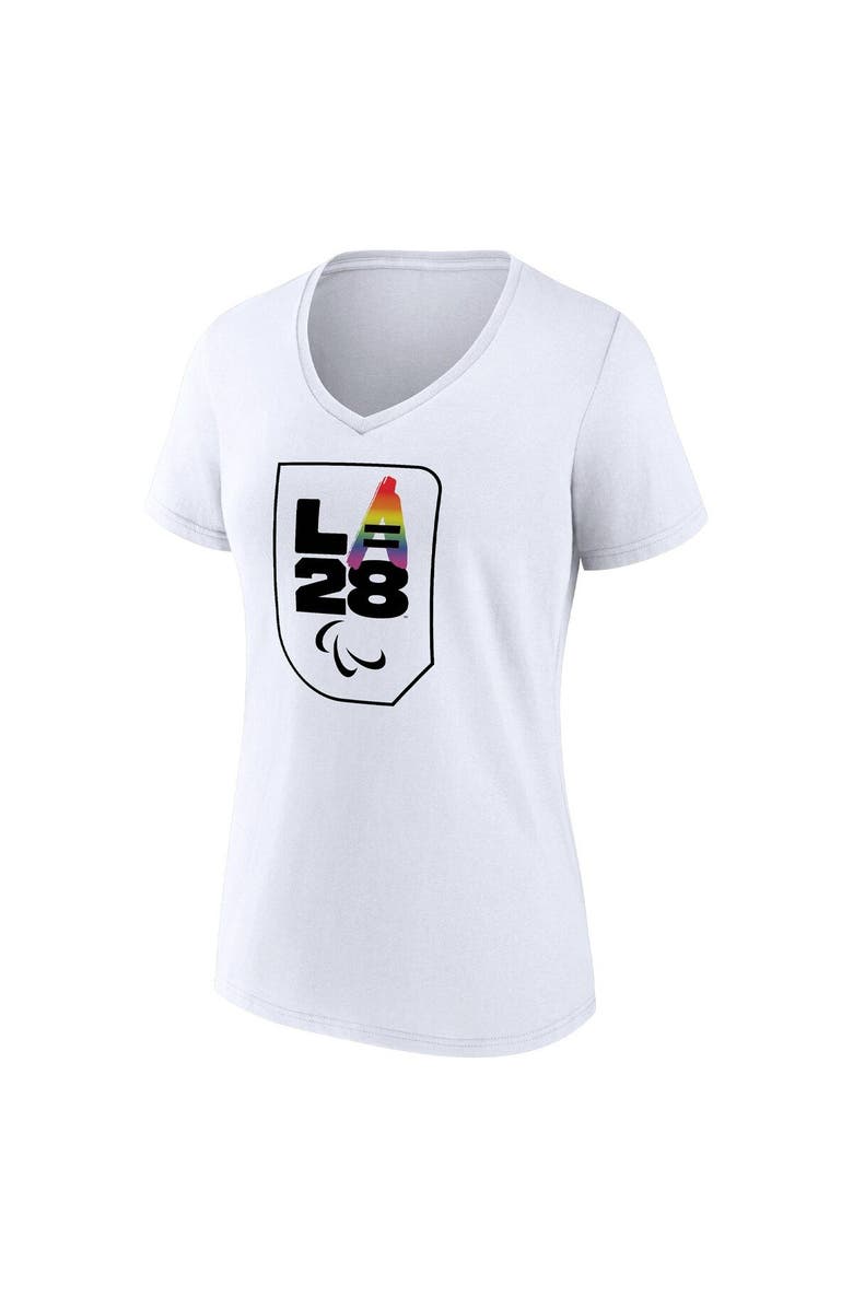 FANATICS Women's White LA 2028 Summer Olympics Logo Pride V-Neck T-Shirt, Alternate, color, White