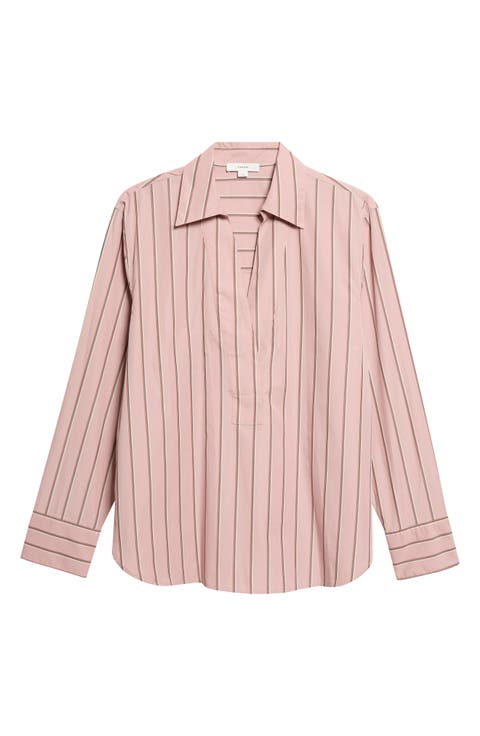 Stripe Relaxed Cotton Popover Shirt