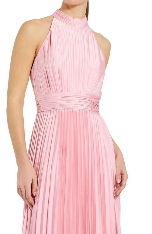 Mac Duggal Pleated Sleeveless Halter Gown In Blush