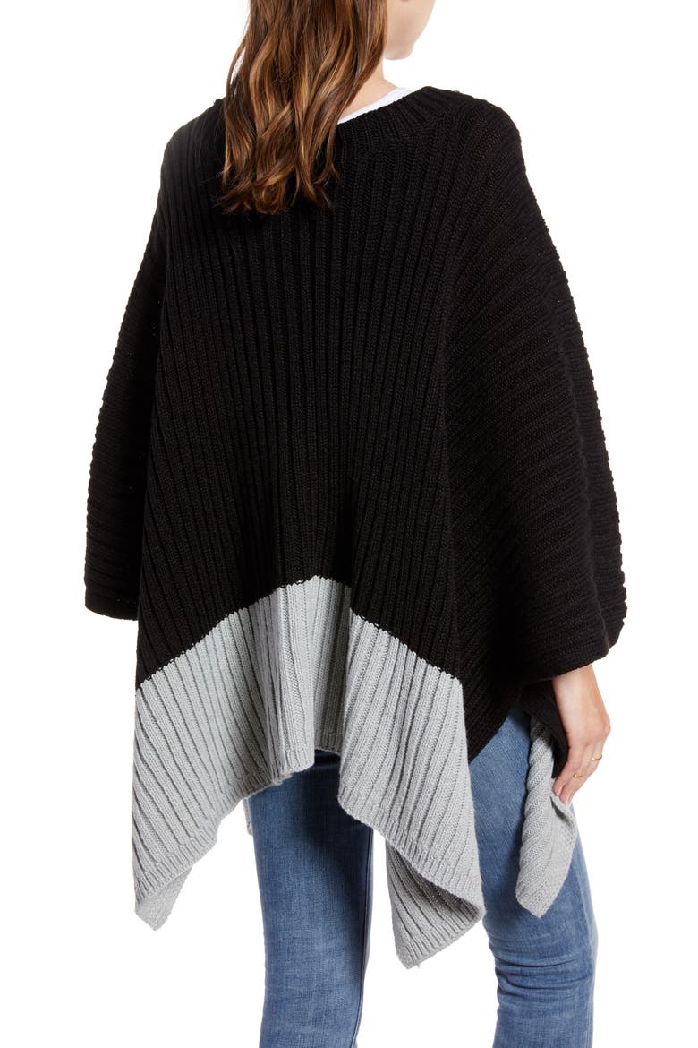 Rib Knit Poncho, Alternate, color, BLACK COMBO