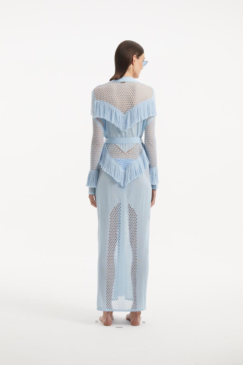 Itzel Knitted Mesh Long-Sleeve Kaftan, Alternate, color, Blue