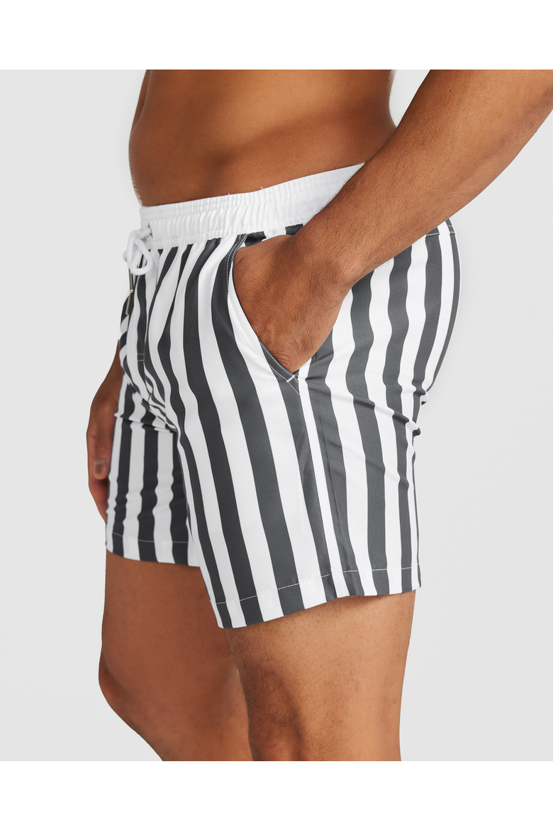 St. Barth Swim Short, Alternate, color, Charcoal & White Panel Stripe