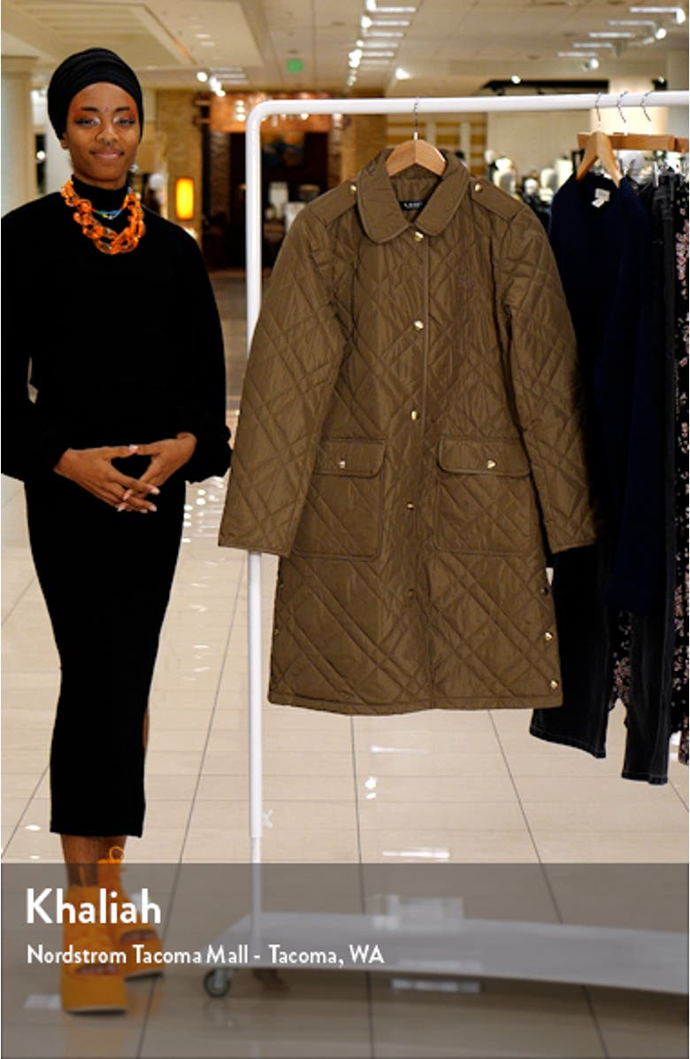 Faux Leather Trim Quilted Coat, sales video thumbnail