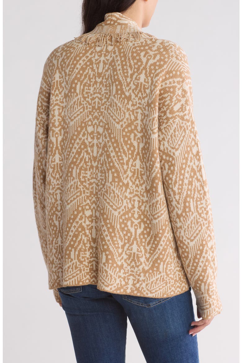 Shawl Collar Open Front Jacquard Knit Cardigan, Alternate, color, NATURAL MULTI