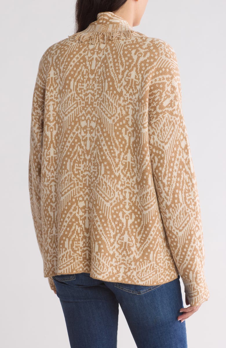 Lucky Brand Shawl Collar Open Front Jacquard Knit Cardigan, Alternate, color, Natural Multi