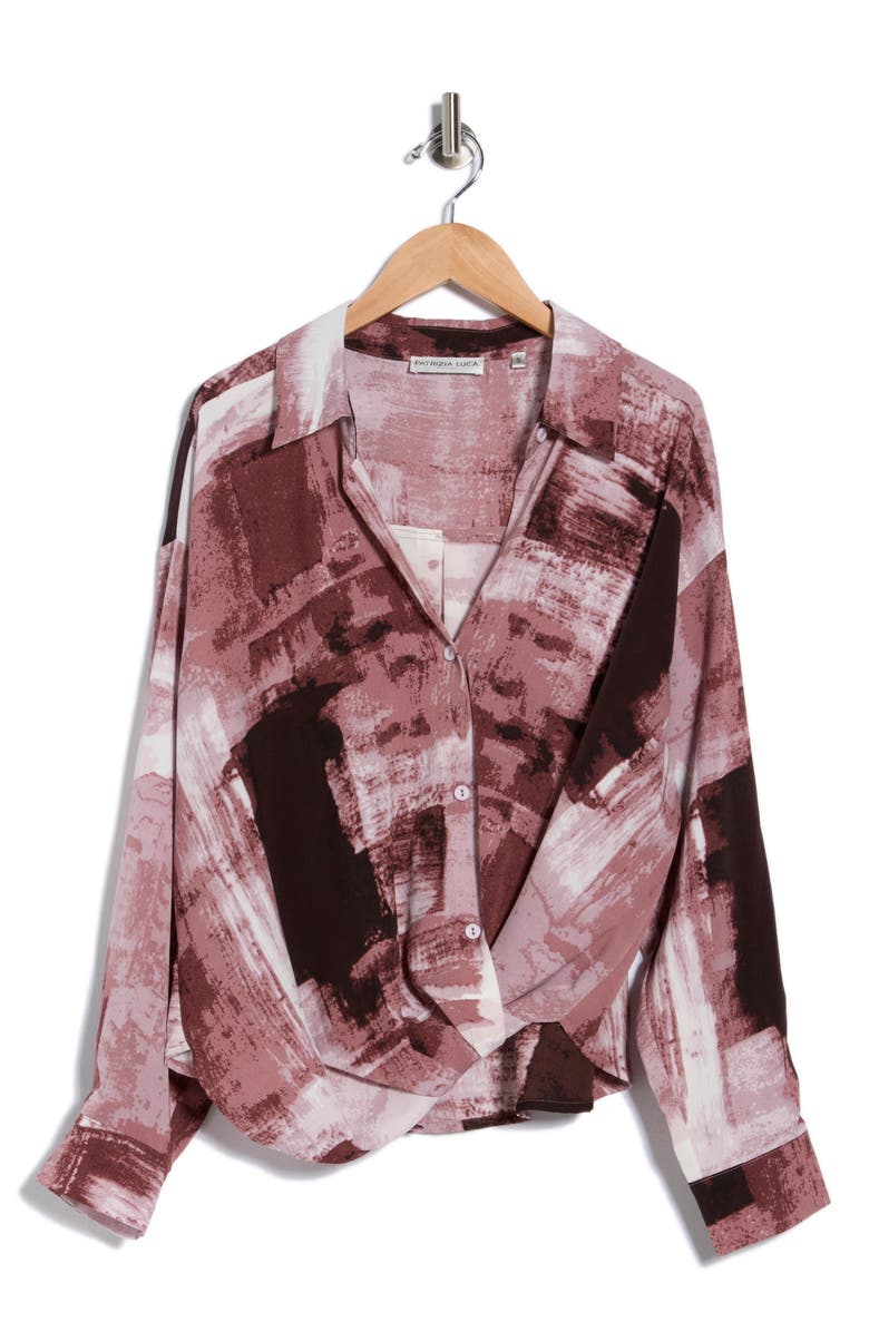 PATRIZIA LUCA Abstract Print Gathered Button-Up Shirt, Alternate, color, Pink