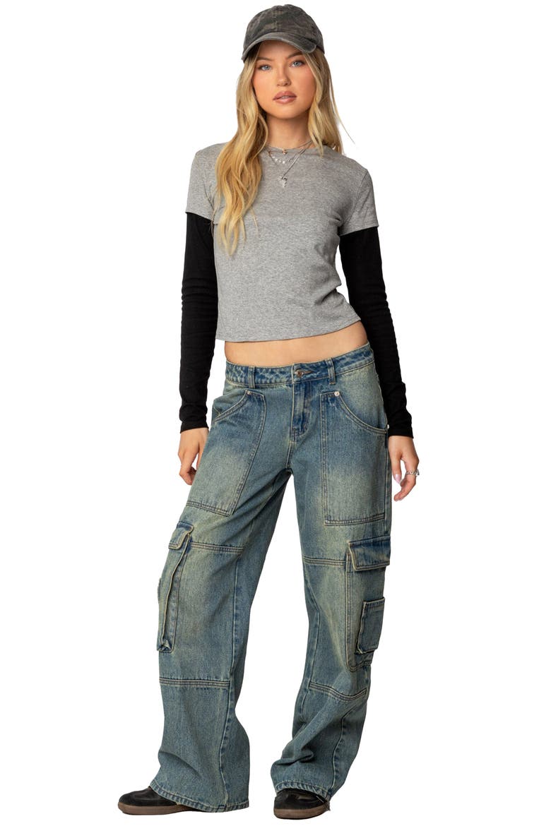 Layered Look Long Sleeve Cotton T-Shirt, Alternate, color, GRAY-MELANGE