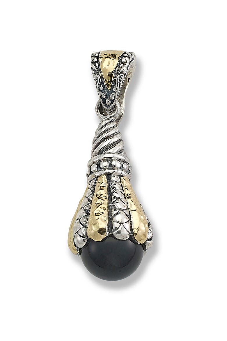 Sterling Silver & 18K Gold Semiprecious Stone Teardrop Pendant, Main, color, BLACK