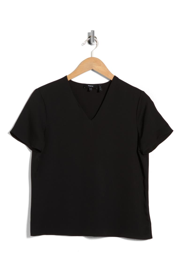 Minimal V-Neck Silk T-Shirt, Alternate, color, BLACK