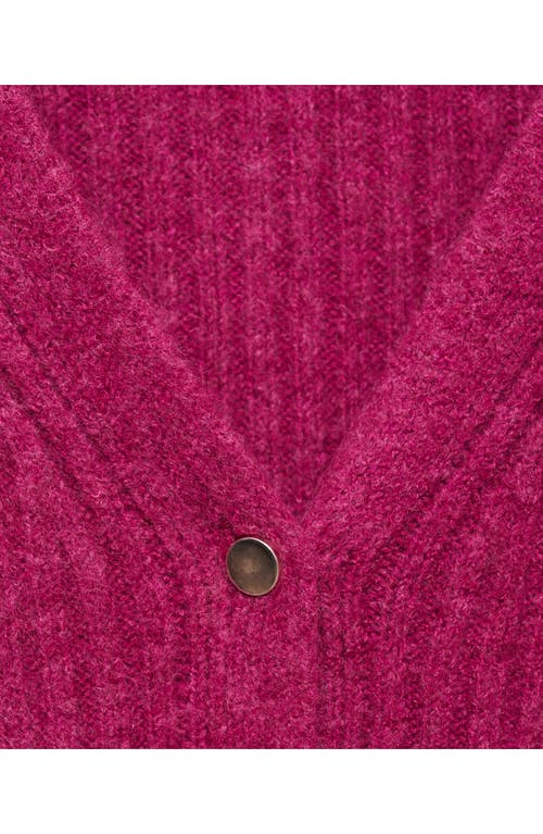 Mango Metallic Rib Cardigan In Fuchsia