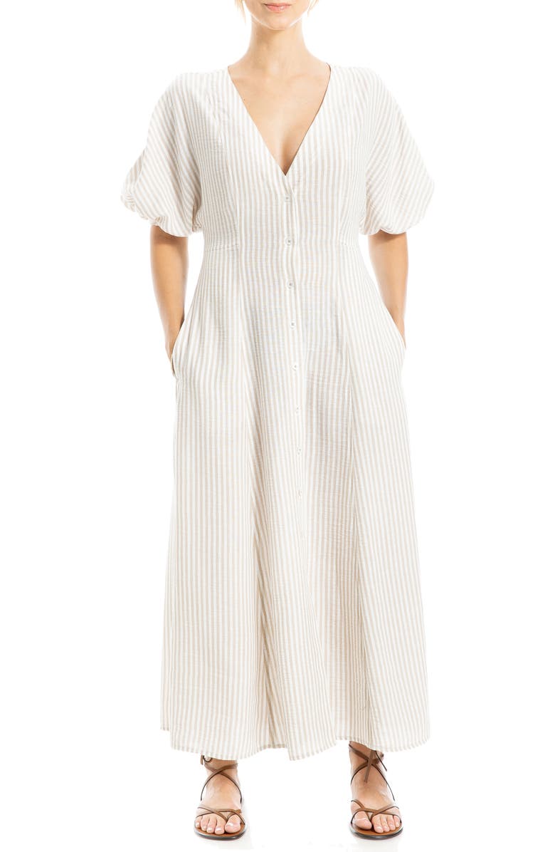 Puff Short Sleeve Button Front Maxi Dress
