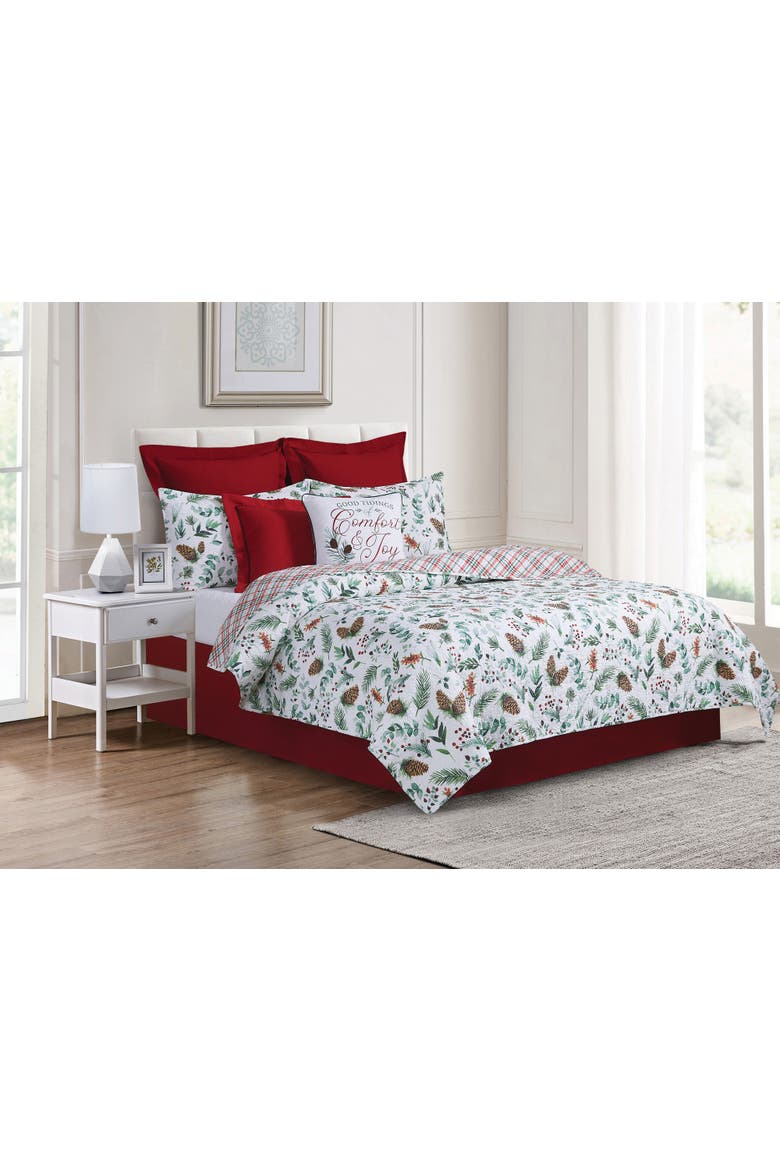 Jovie Pinecone Cotton Quilt Set  - Reversible and Machine Washable, Main, color, Green