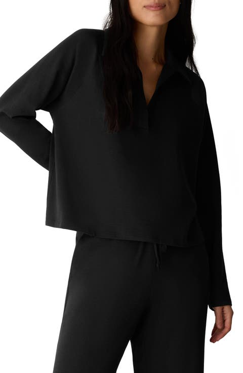 Raglan Sleeve Johnny Collar Knit Top