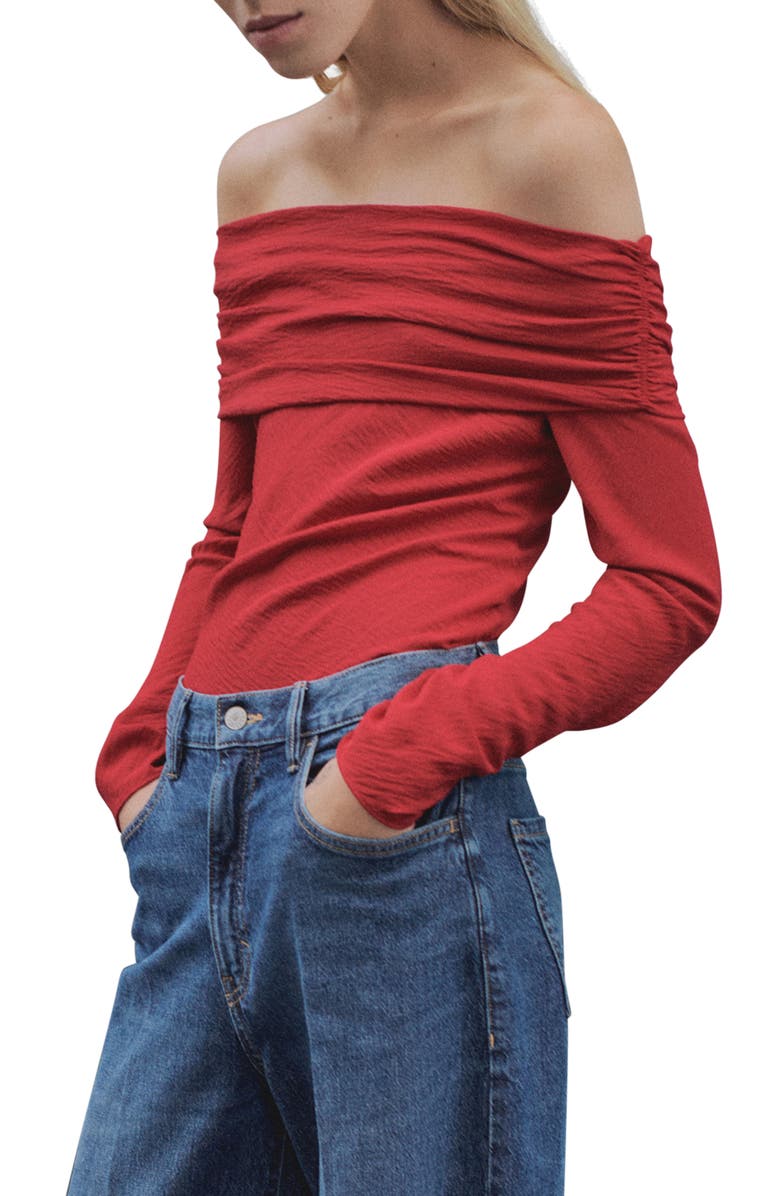 MANGO Off the Shoulder Long Sleeve Top, Main, color, 