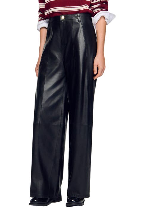 Wide-leg leather trousers