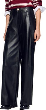 SANDRO Wide-leg leather trousers