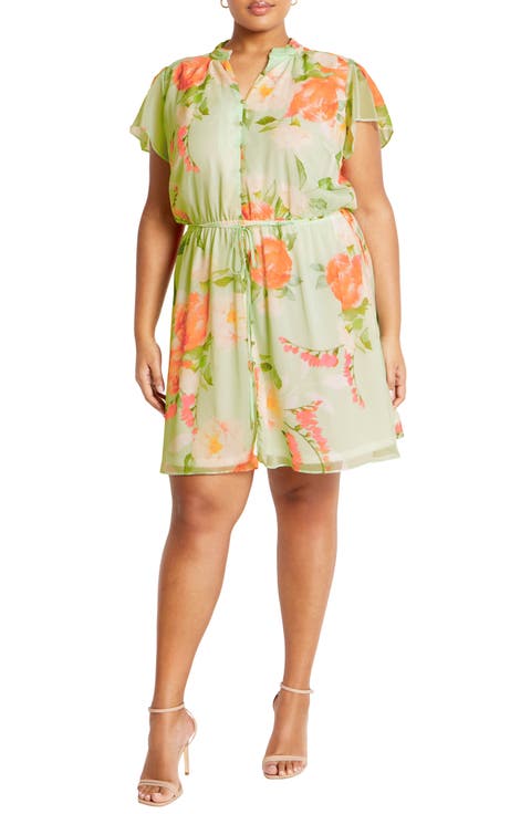Margo Print Tie Waist Dress (Plus)
