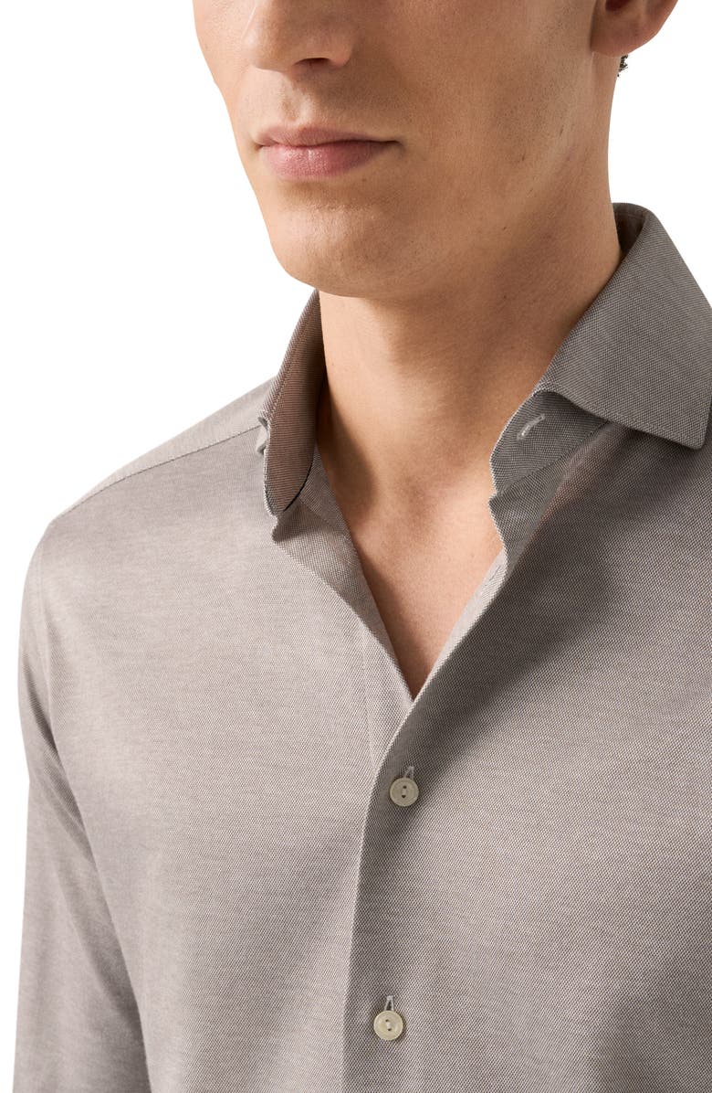 Eton Contemporary Fit Filo di Scozia Jersey Dress Shirt, Alternate, color, Medium Brown