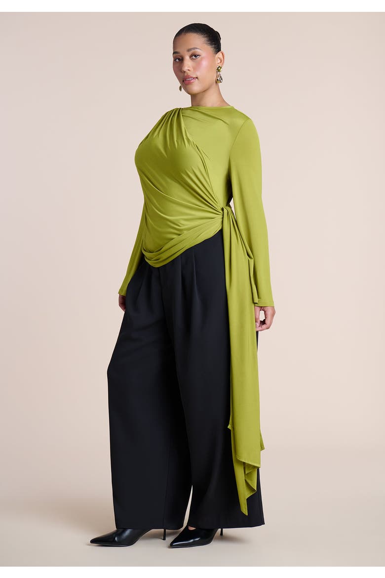 Draped Tie Waist Top, Alternate, color, PEAR LIQUEUR