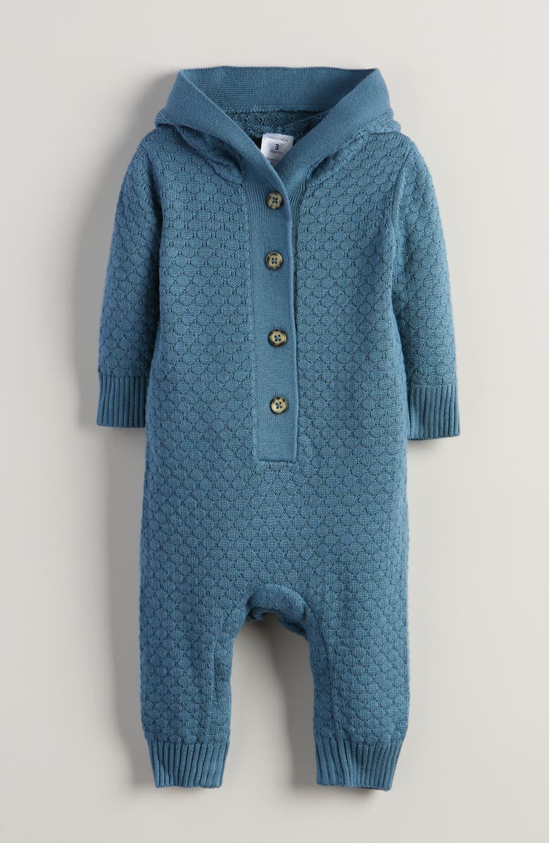 Nordstrom Hooded Pointelle Sweater Romper, Main, color, Blue Stellar