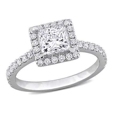 1-1/2 CTW Lab-Grown Diamond Princess Halo Ring 14k