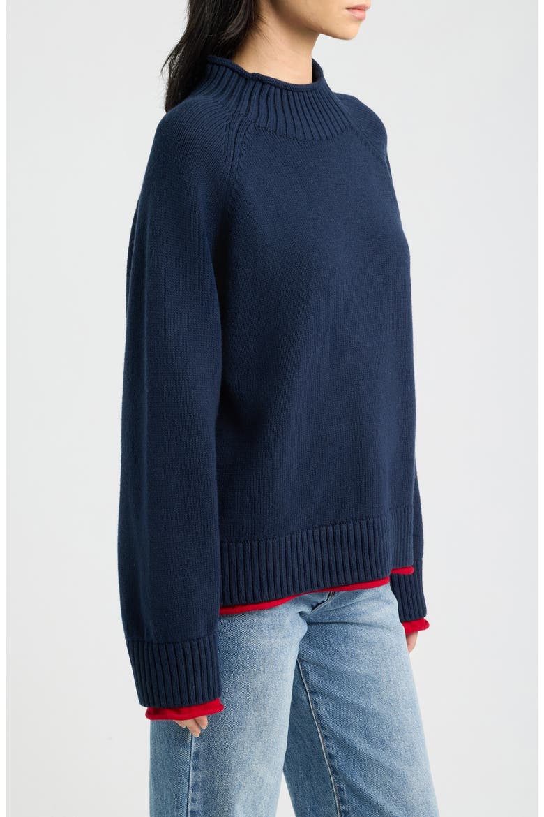 Hazel Roll Neck Cotton & Wool Sweater, Alternate, color, NAVY