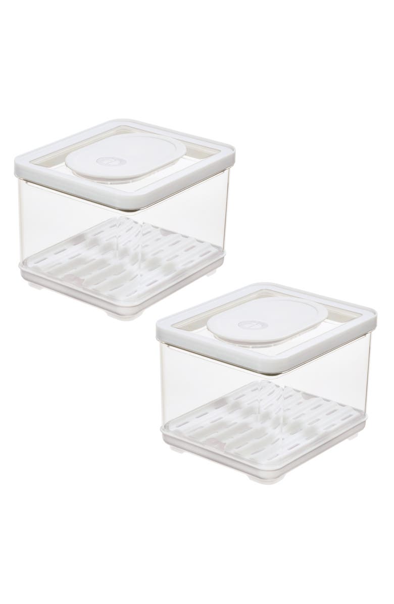 iDesign Small Fridge Produce Bin with Drainage Tray - Set of 2 - Clear, Main, color, Clear