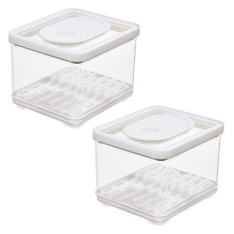 Small Fridge Produce Bin with Drainage Tray - Set of 2 - Clear