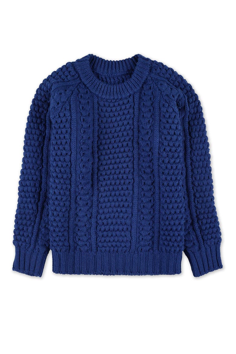 Aston Cable Knit Wool Crewneck Sweater, Main, color, Blue