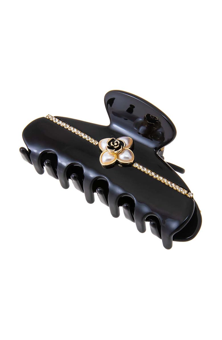 BY ADINA EDEN Pearl Flower W/ Rhinestone Large Claw Clip, Alternate, color, Black