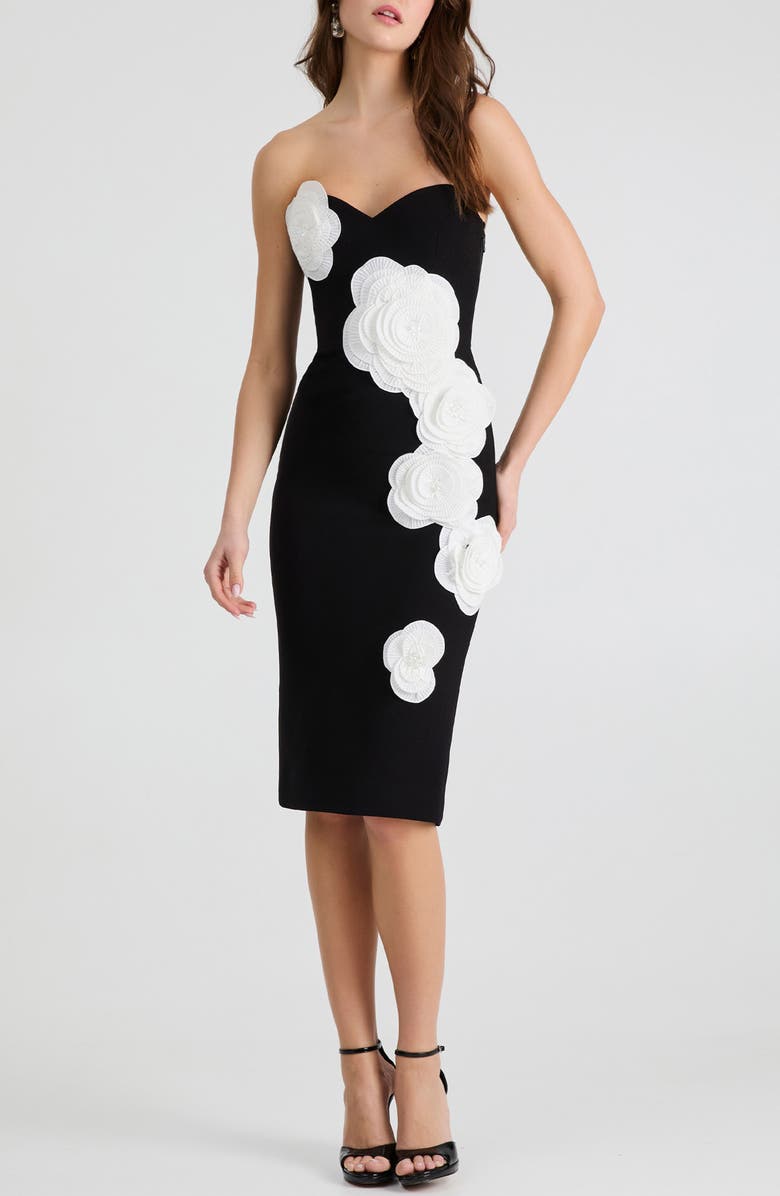 HELSI Kaia Floral Appliqué Strapless Dress, Main, color, Black/ Off White