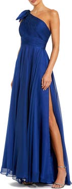 Mac Duggal Petite Pleated One Shoulder Chiffon Gown