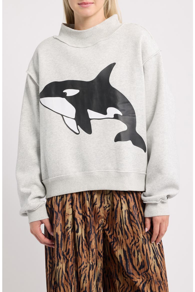 Whale Yeah Reversible Graphic Boxy Sweatshirt, Main, color, GREY
