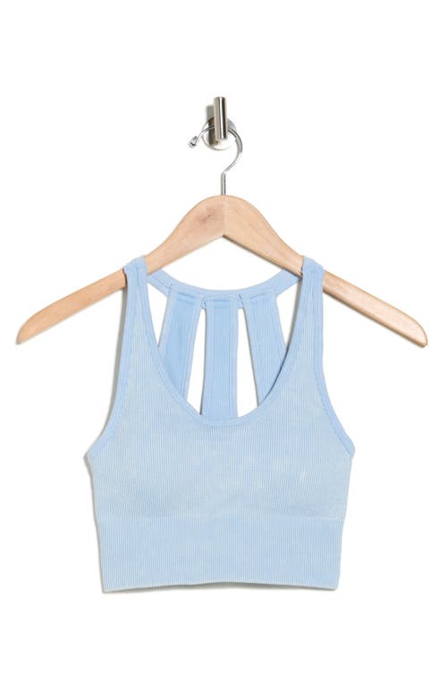 Yogalicious Stone Wash Rib Seamless Day Sports Bra In Blue