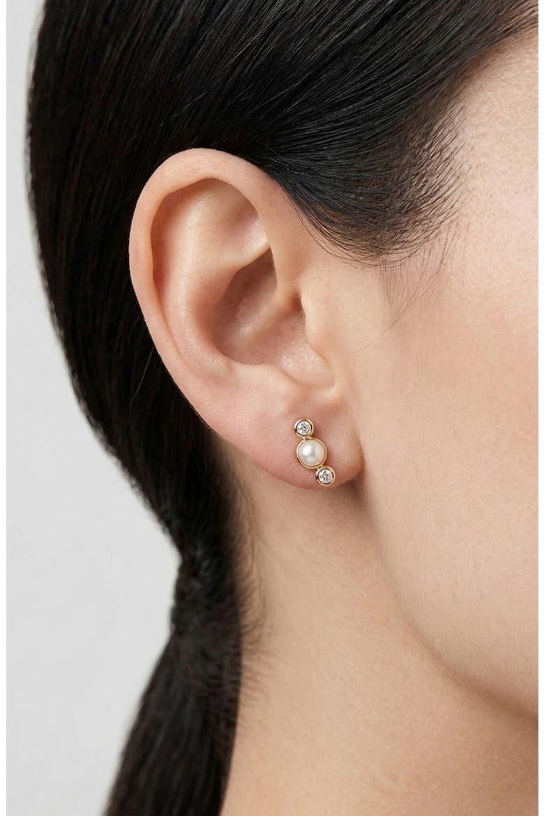 Malvo Mini Pearl Stud Earring in Gold, Alternate, color, Gold