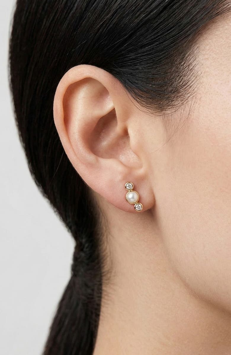 YOJ Malvo Mini Pearl Stud Earring in Gold, Alternate, color, Gold