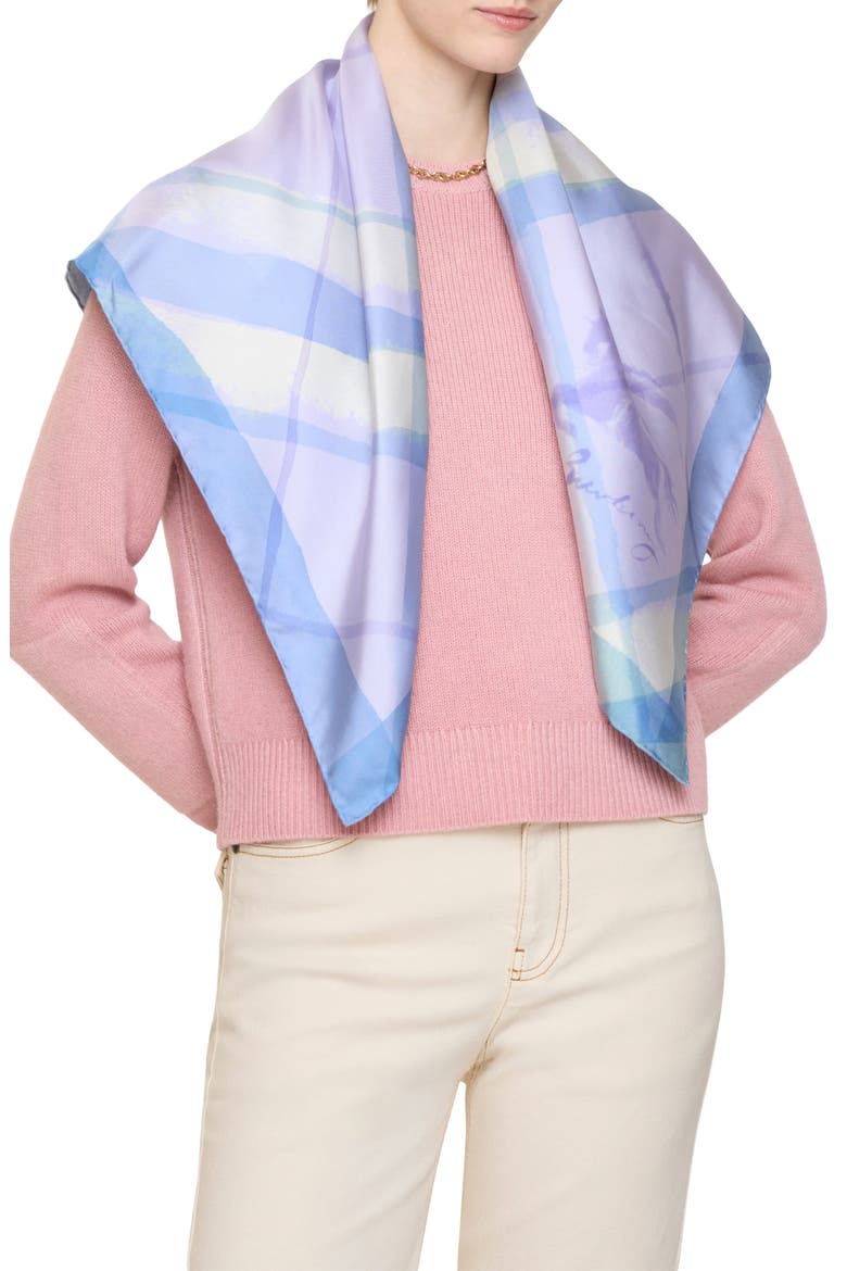 Watercolor Check EKD Silk Twill Square Scarf, Main, color, LILAC PURPLE