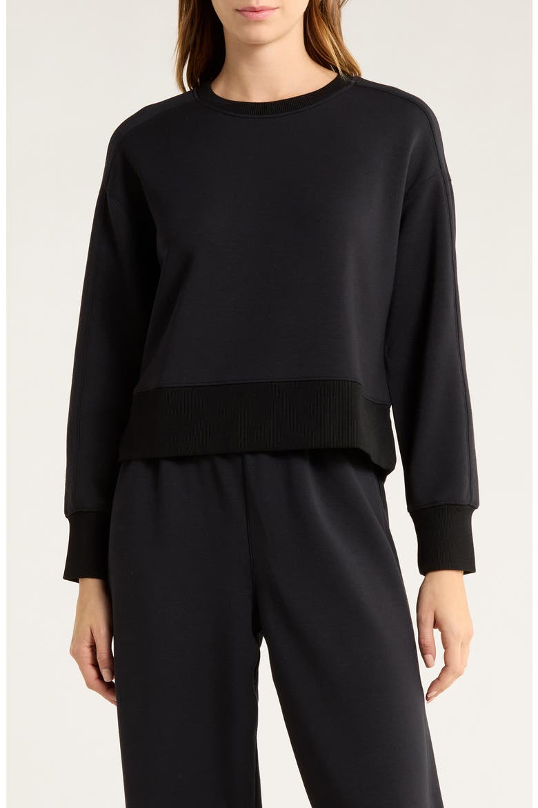 AirEssentials® Luxe Crop Crewneck Sweatshirt, Main, color, VERY BLACK
