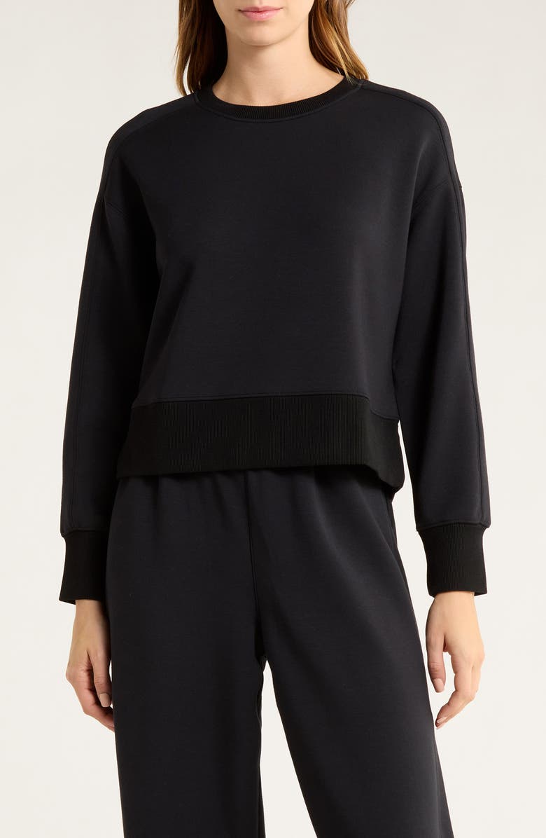SPANX<sup>®</sup> AirEssentials<sup>®</sup> Luxe Crop Crewneck Sweatshirt, Main, color, Very Black
