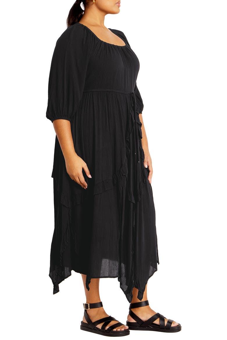 Arzel Crinkle Handkerchief Hem Midi Dress, Alternate, color, BLACK