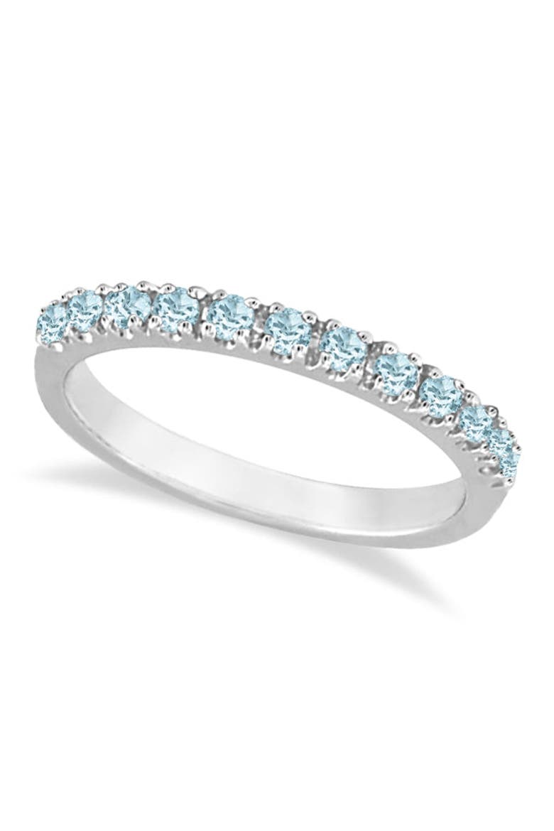 Aquamarine Stackable Ring Anniversary Band in 14k, Main, color, White Gold