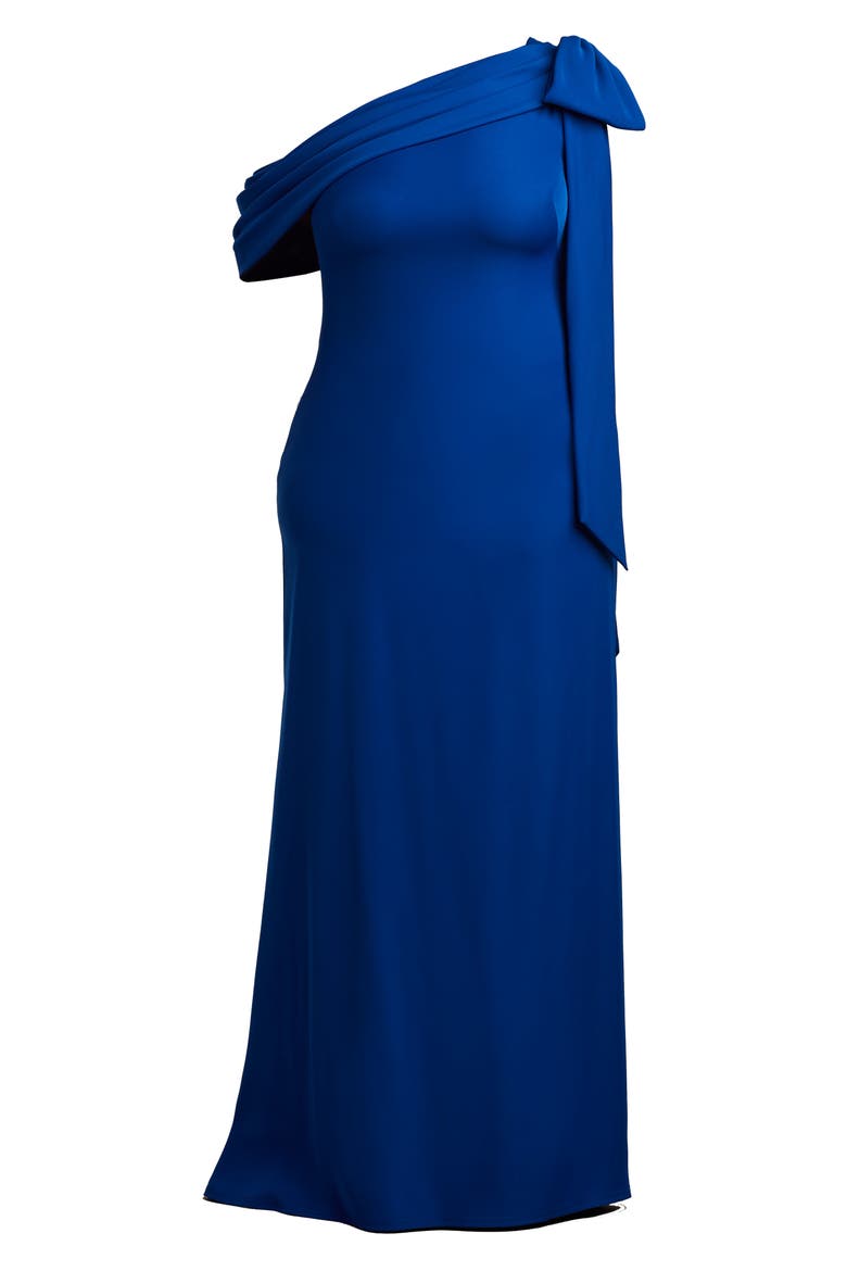 One-Shoulder Bow Detail Crepe Gown, Alternate, color, ROYAL BLUE