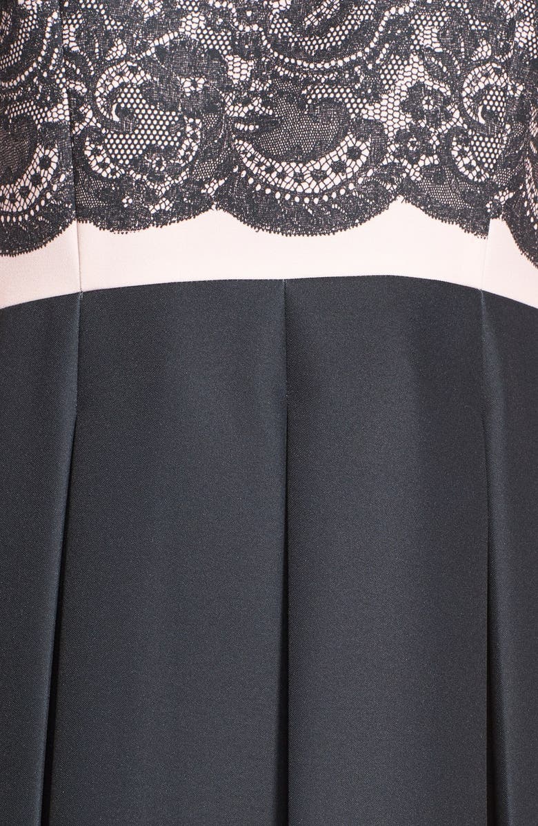 Tahari Lace Print Pleated Fit & Flare Dress, Alternate, color, 