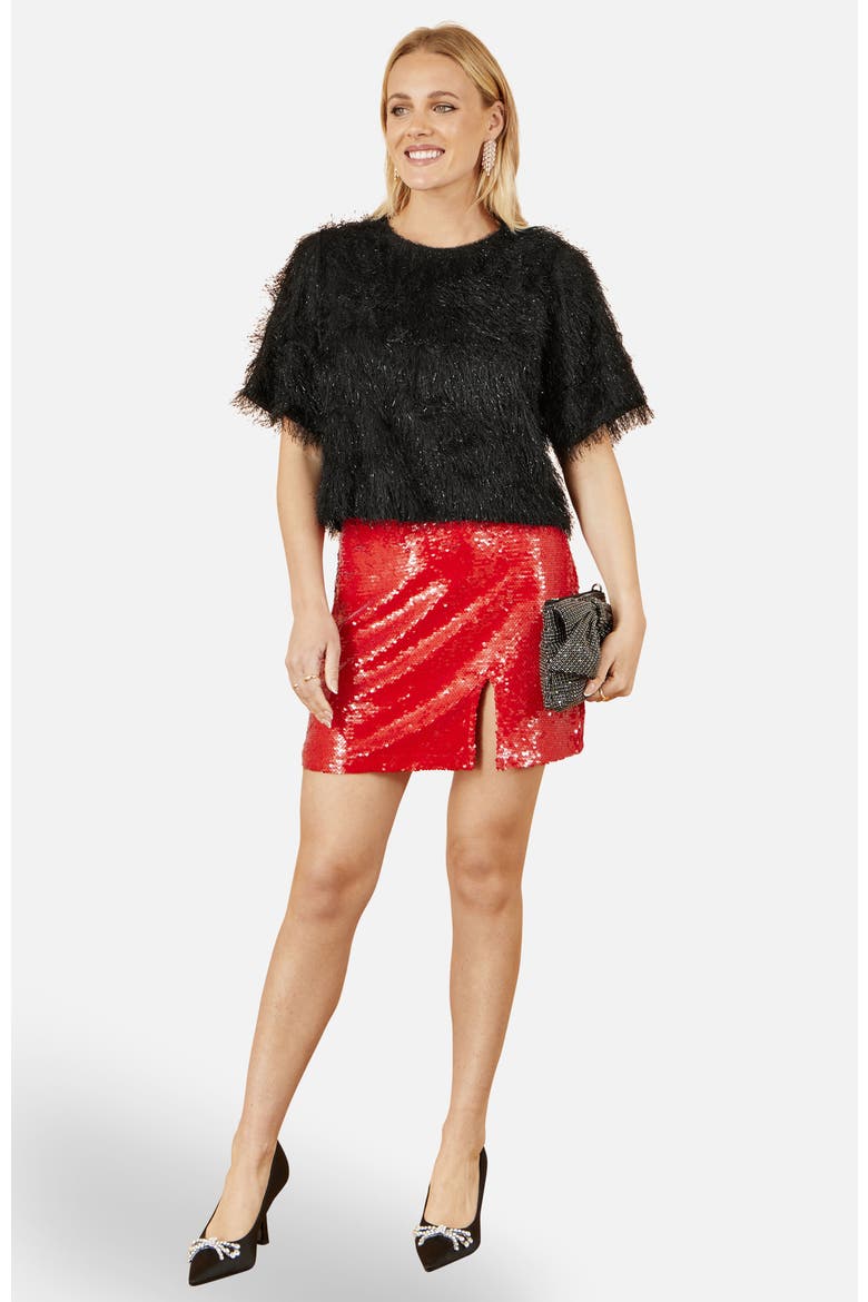 Sequin Mid Waist Mini Skirt, Alternate, color, Red