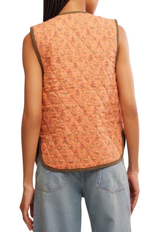 Free People Claudine Quilted Floral Vest In Orange And Olive